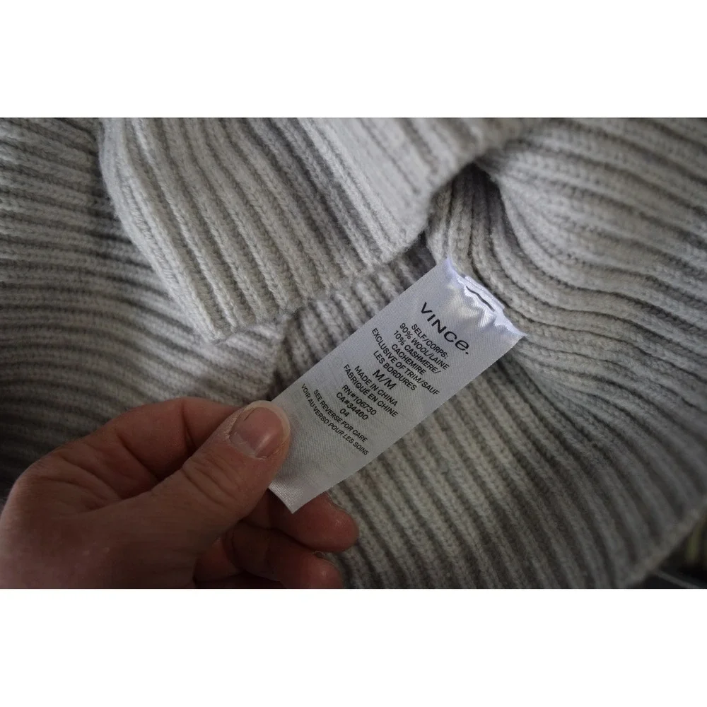 Vince Mock Neck Sweater Medium Gray Wool Cashmere Ribbed Button Womens Pullover - Picture 5 of 6